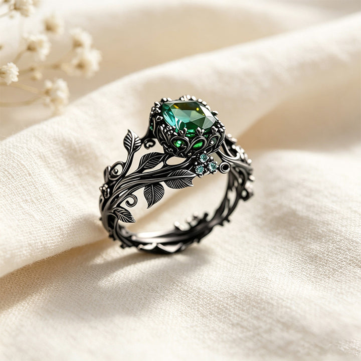 Moissanite Leaf Motif Ring