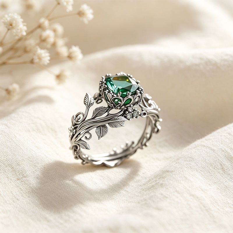 Moissanite Leaf Motif Ring
