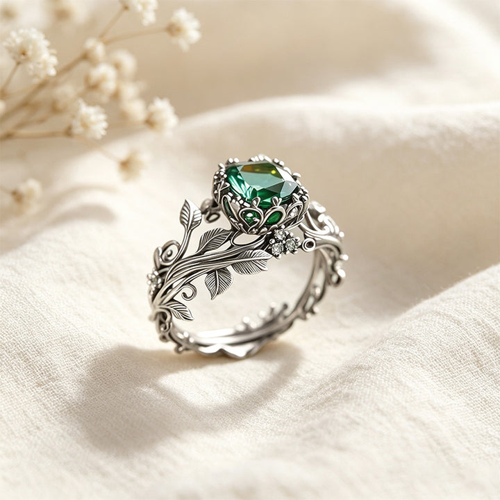 Moissanite Leaf Motif Ring