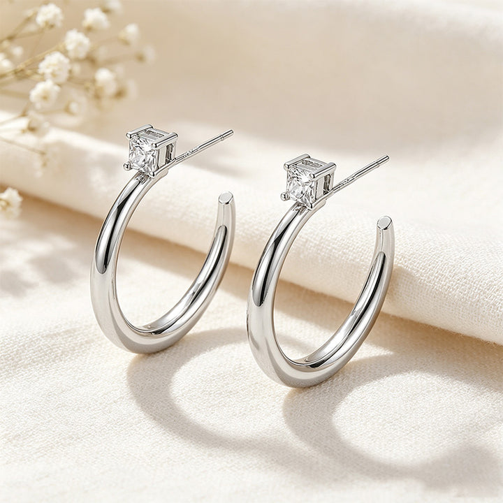 CZ Square Hoop Earrings