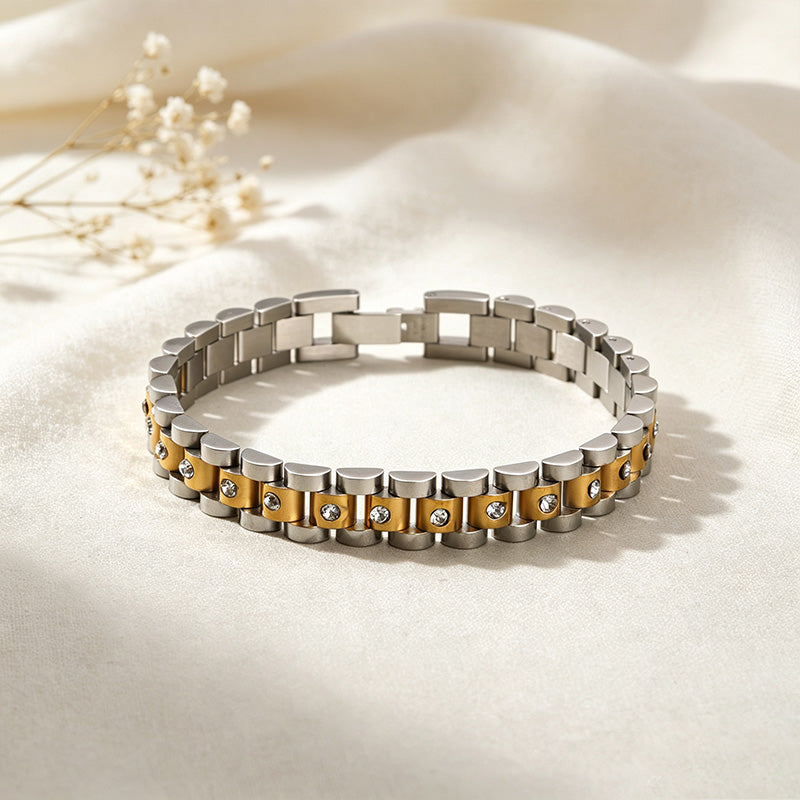 Zircon-Set Watch Strap Bracelet