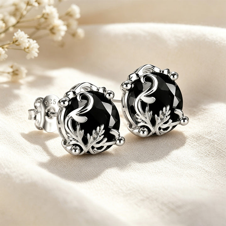 Obsidian Filigree Stud Earrings