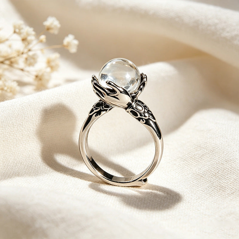 Crystal Ball and Bead-Wrapped Ring