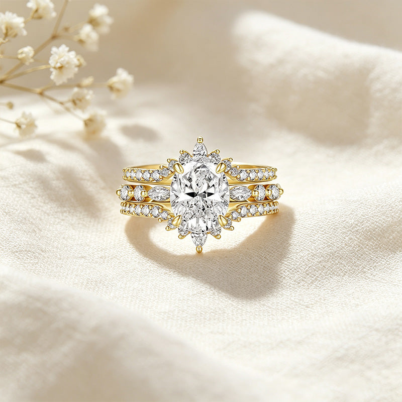 3CT Oval CZ Ring Set