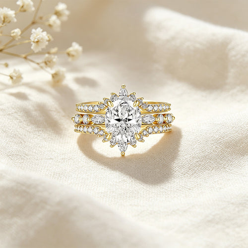 3CT Oval CZ Ring Set