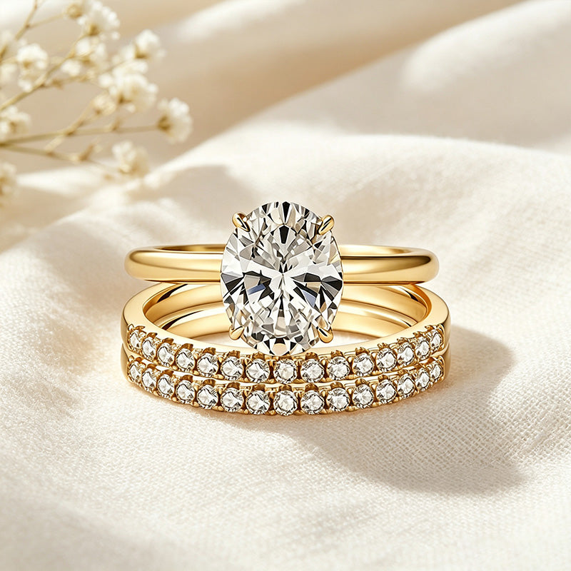 Oval CZ Engagement Ring Set
