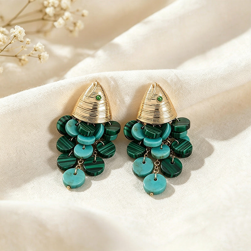 Fish-shaped earrings with pearl scales