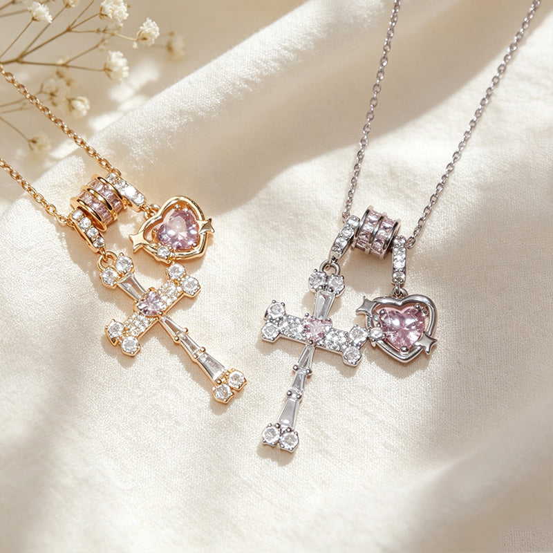 Heart CZ Cross Necklace