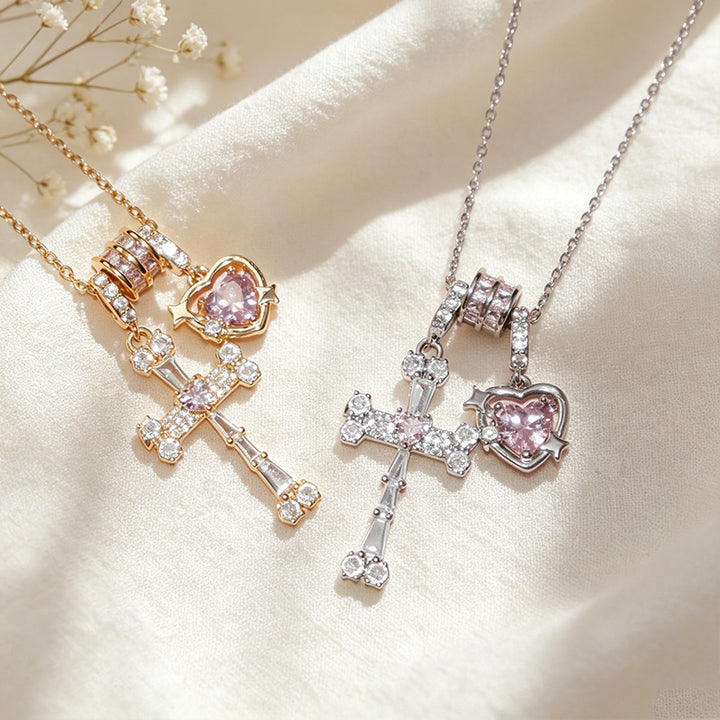 Heart CZ Cross Necklace
