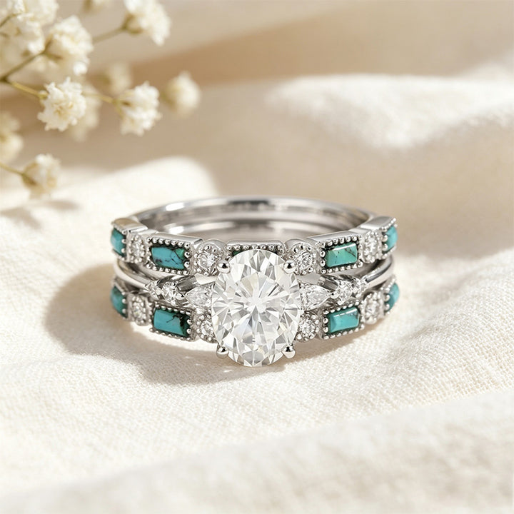 Moissanite Cluster Ring Set