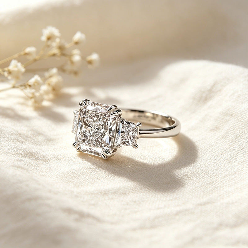 Radiant-Cut Three-Stone CZ Ring