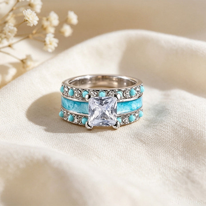 Turquoise Paved Ring Set
