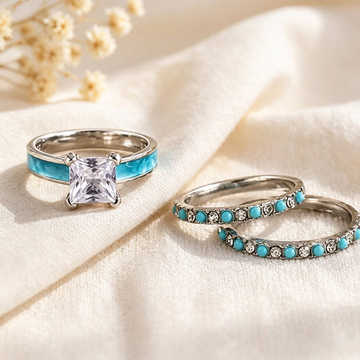 Turquoise Paved Ring Set