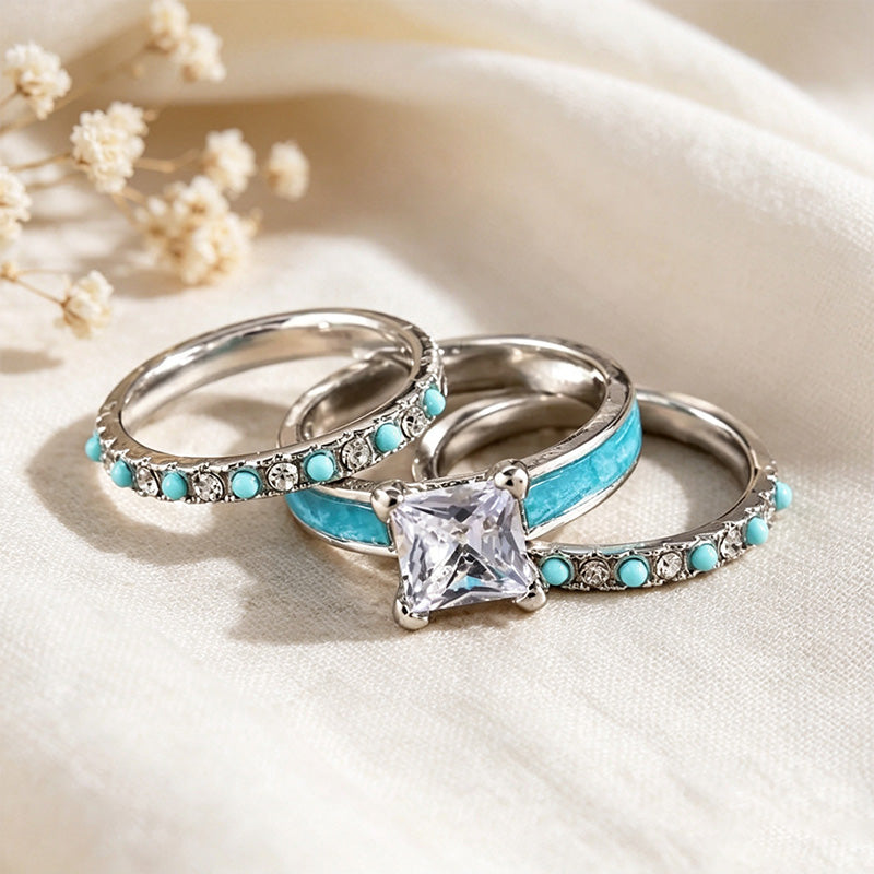 Turquoise Paved Ring Set