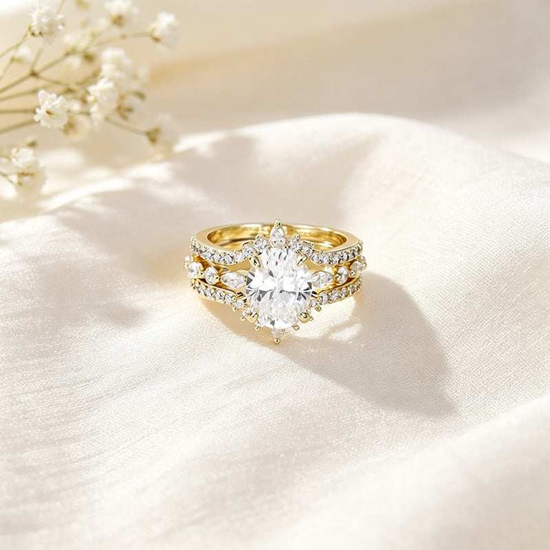 3CT Oval CZ Ring Set