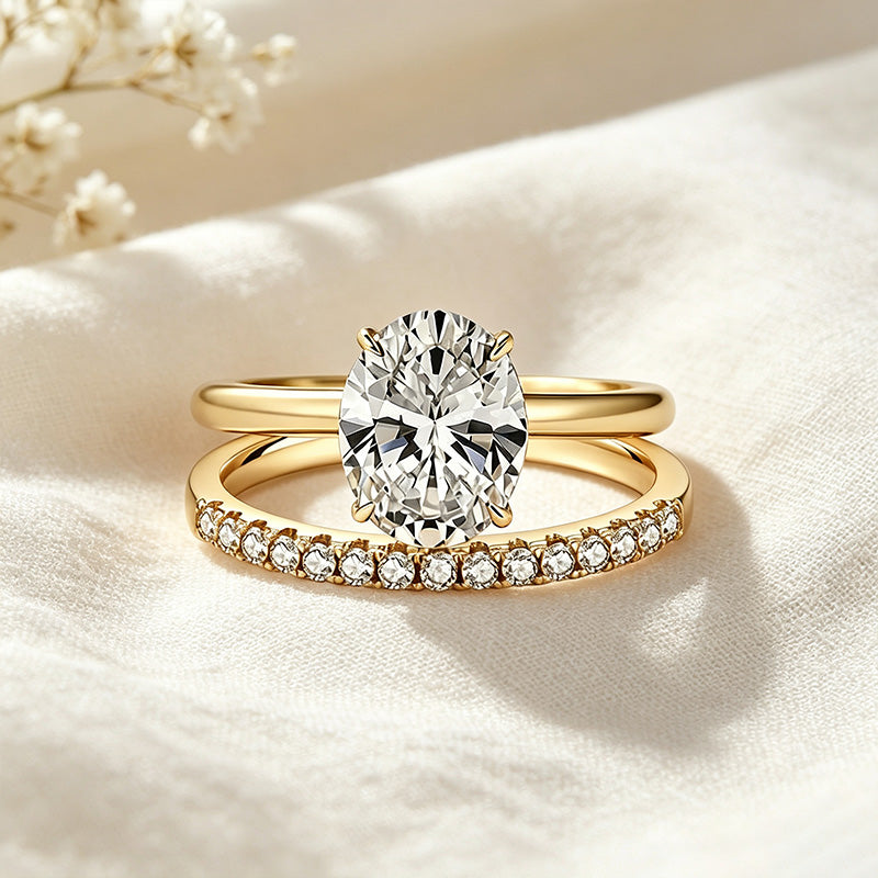 Oval CZ Engagement Ring Set