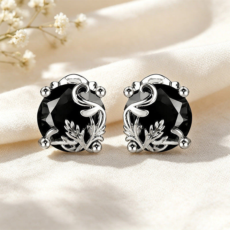 Obsidian Filigree Stud Earrings