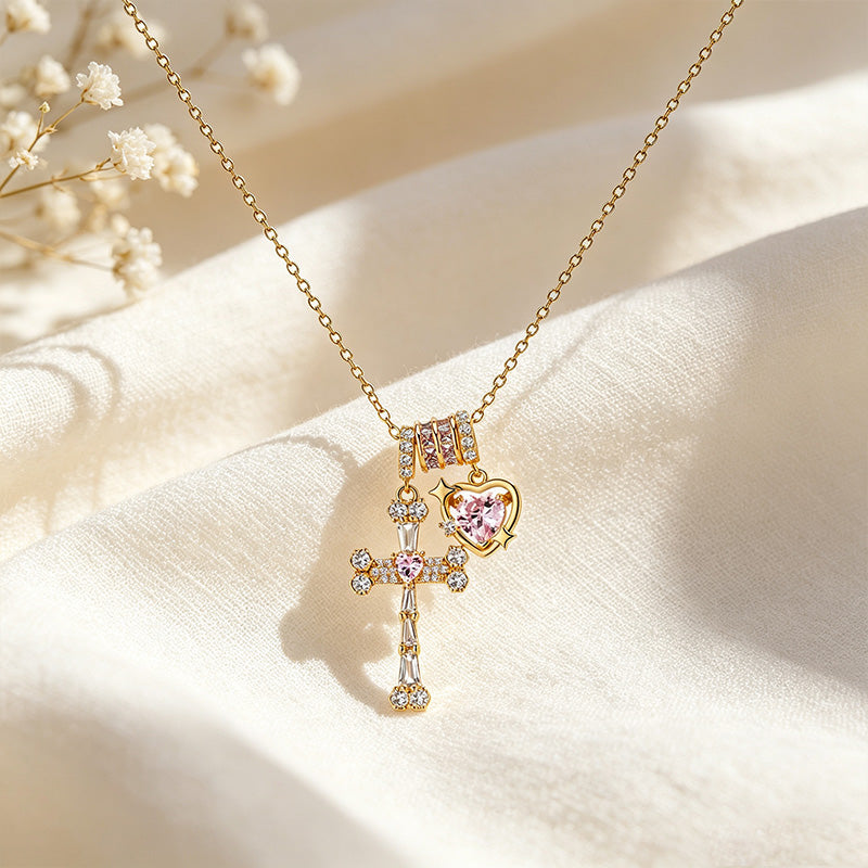 Heart CZ Cross Necklace