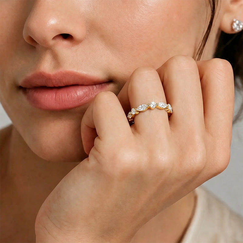 Marquise Moissanite Band Ring