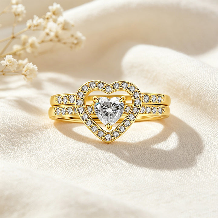 Heart-Cut Moissanite Halo Ring Set