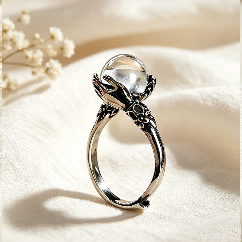 Crystal Ball and Bead-Wrapped Ring