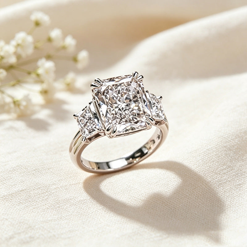 Radiant-Cut Three-Stone CZ Ring
