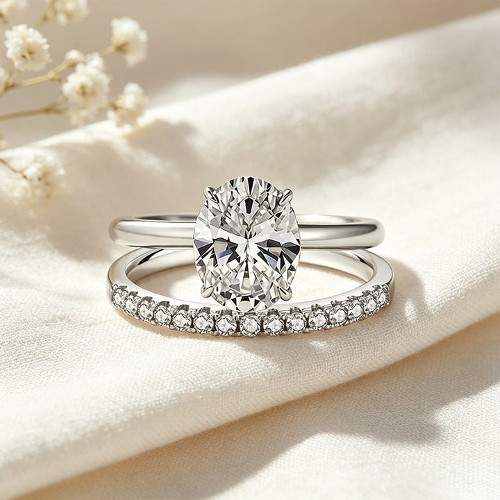 Oval CZ Engagement Ring Set