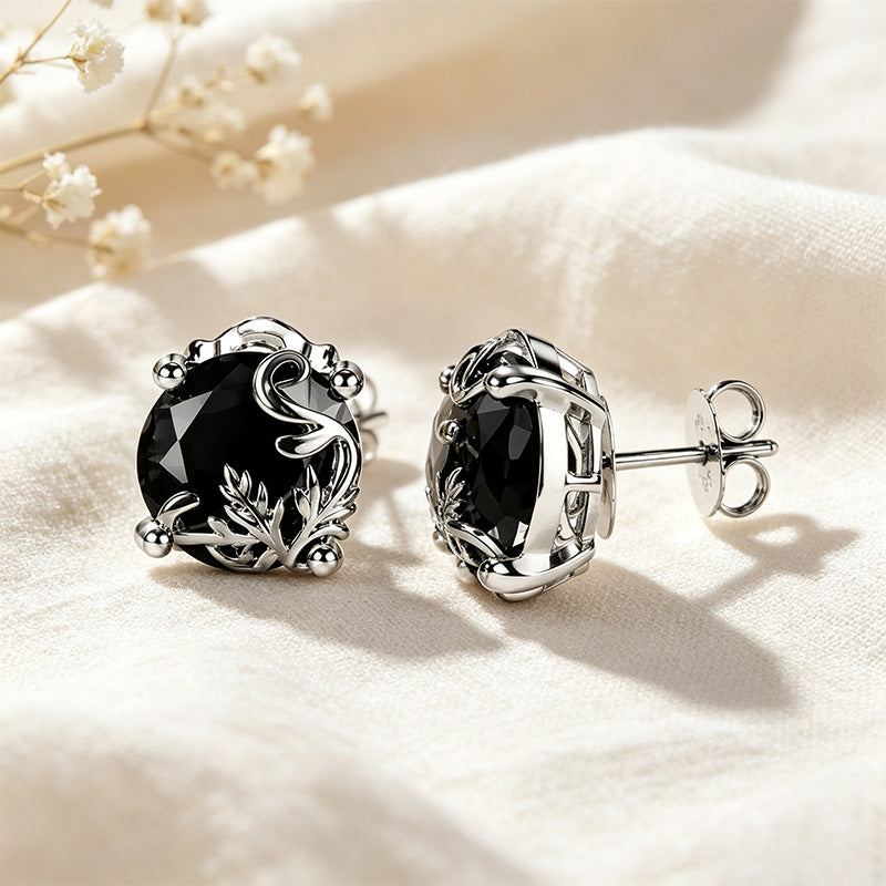 Obsidian Filigree Stud Earrings