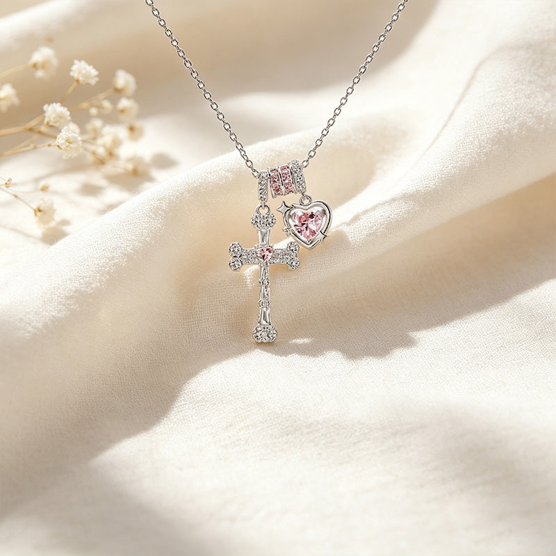 Heart CZ Cross Necklace