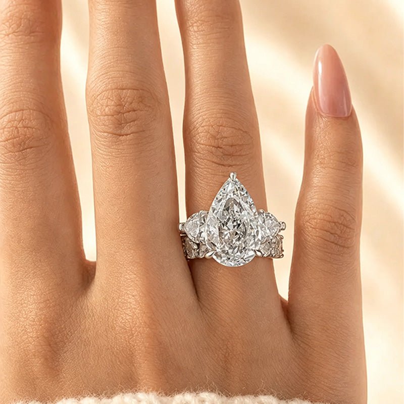 Pear-Shaped Three-Stone CZ Ring Collection