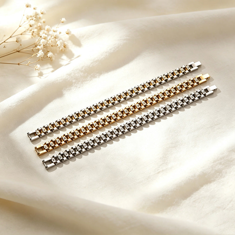 Zircon-Set Watch Strap Bracelet