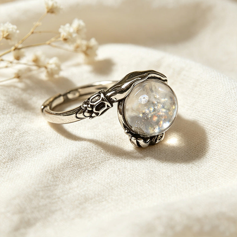 Crystal Ball and Bead-Wrapped Ring
