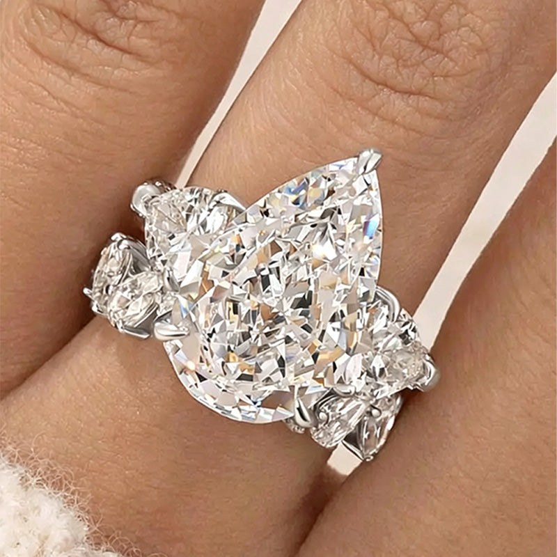 Pear-Shaped Three-Stone CZ Ring Collection