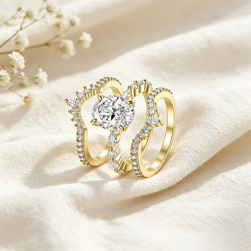3CT Oval CZ Ring Set