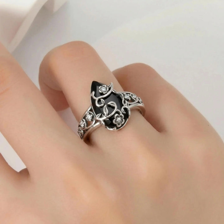 Obsidian Flower Ring