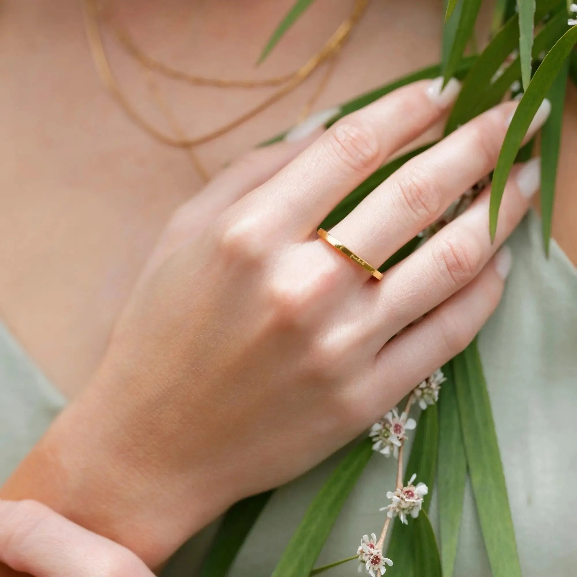 Minimalist Engraved Plain Band Ring