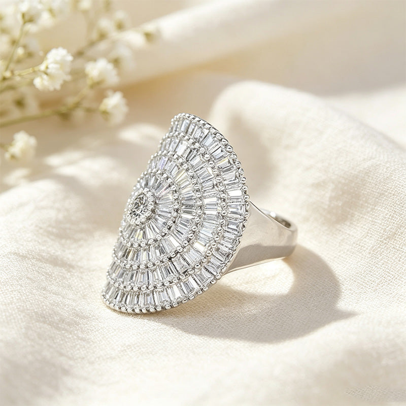 Oval Sunburst Paved Ring