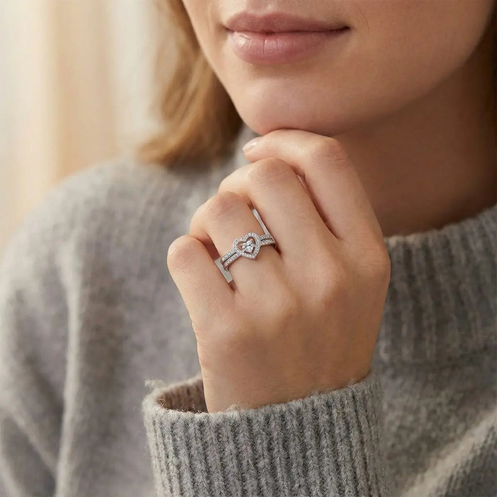 Heart-Cut Moissanite Halo Ring Set