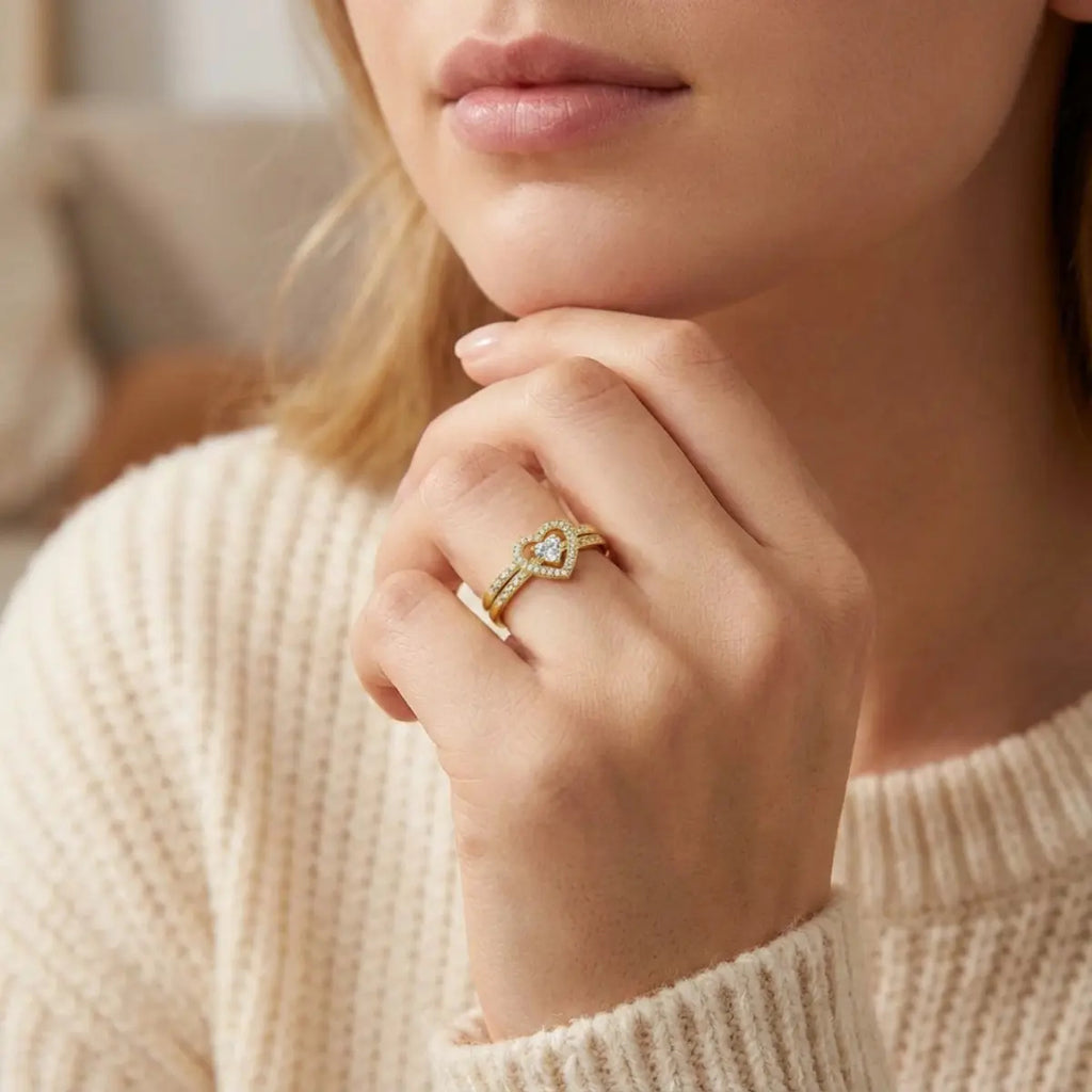 Heart-Cut Moissanite Halo Ring Set