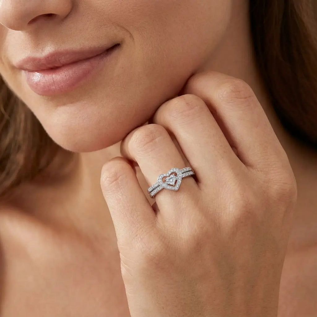 Heart-Cut Moissanite Halo Ring Set
