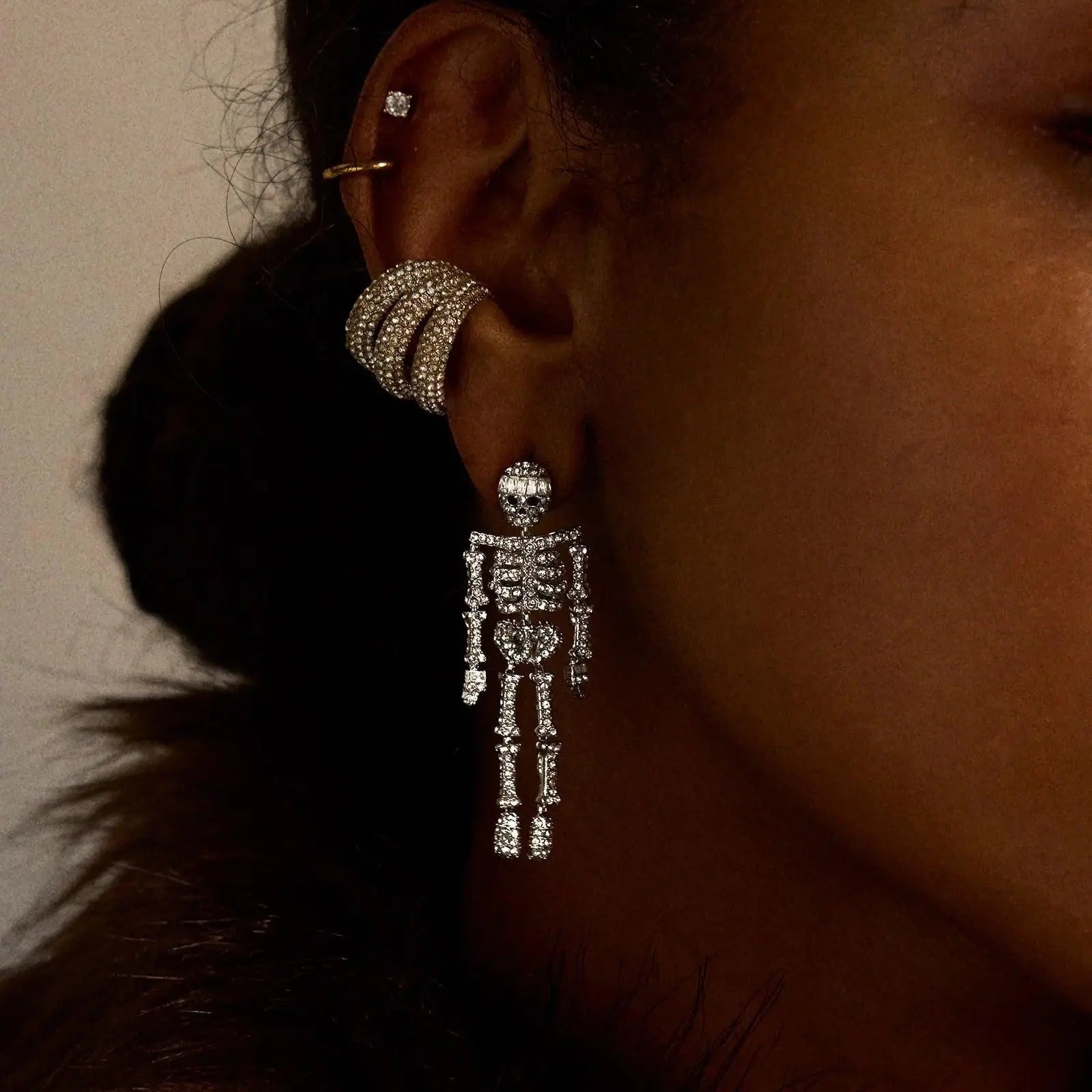 Crystal Skeleton Drop Earrings