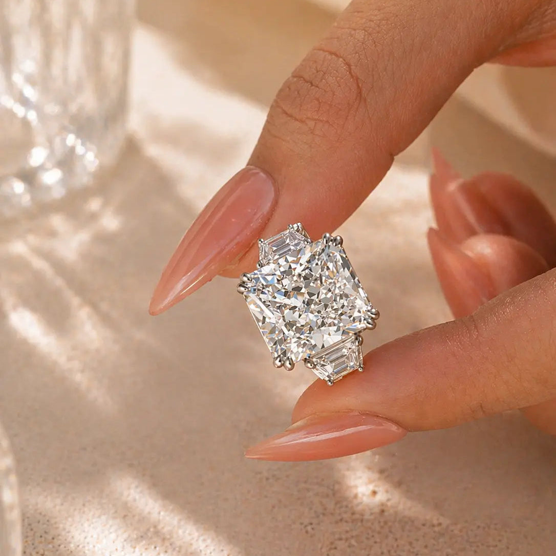 Radiant-Cut Three-Stone CZ Ring