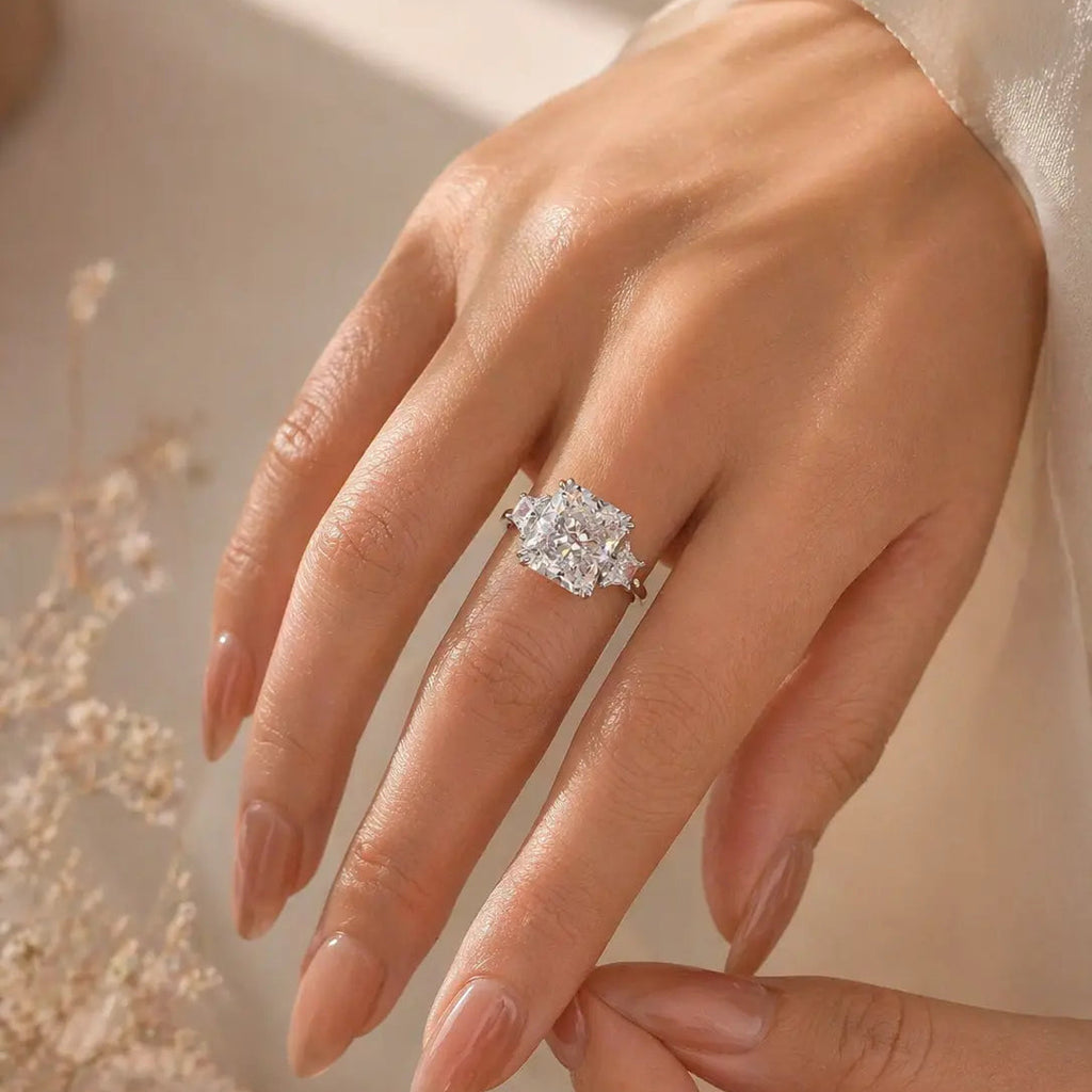 Radiant-Cut Three-Stone CZ Ring