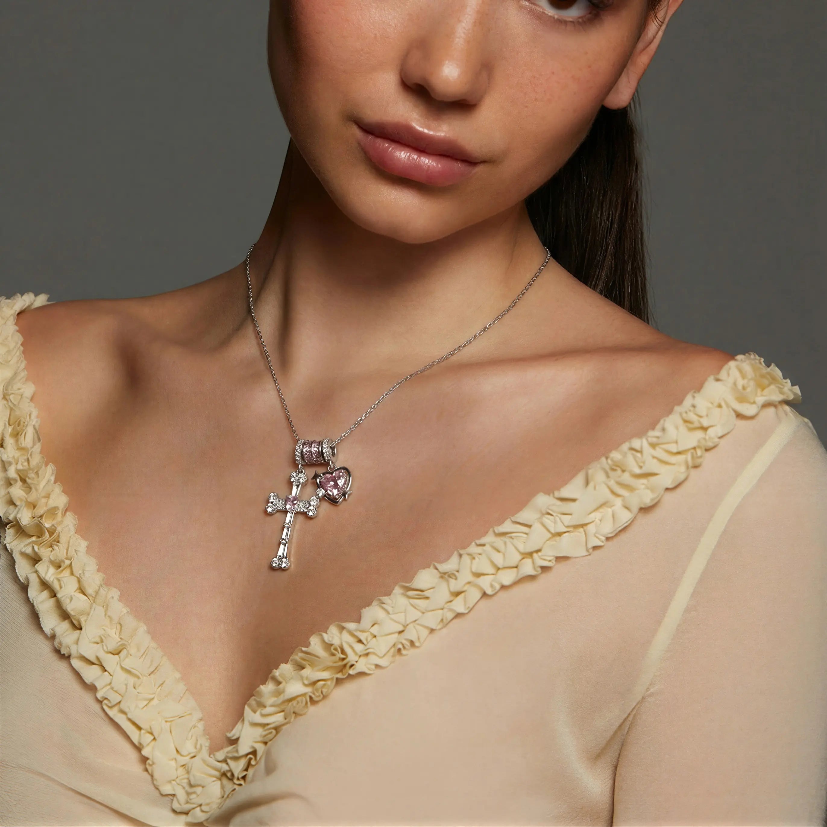 Heart CZ Cross Necklace