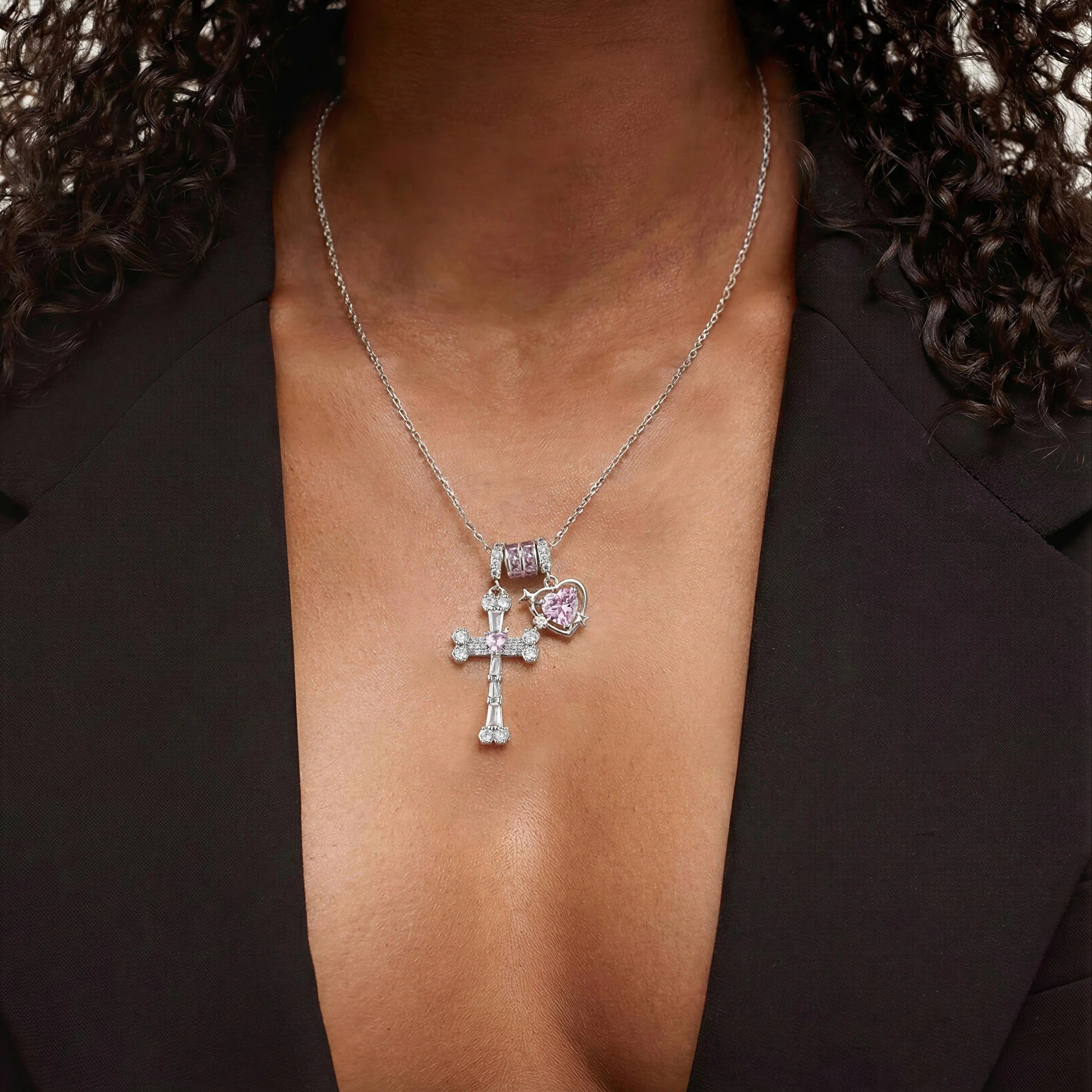 Heart CZ Cross Necklace