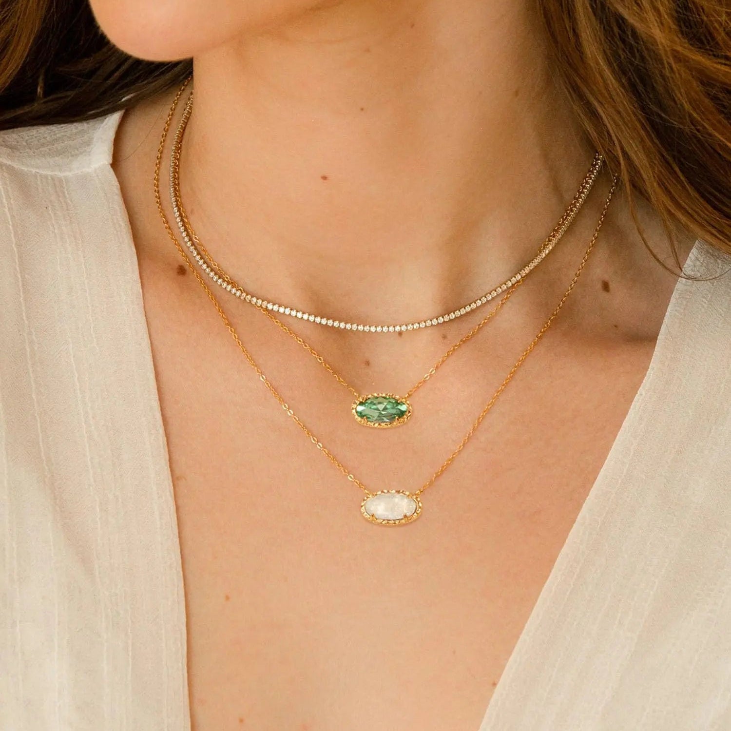 Oval Zircon Pendant Necklace