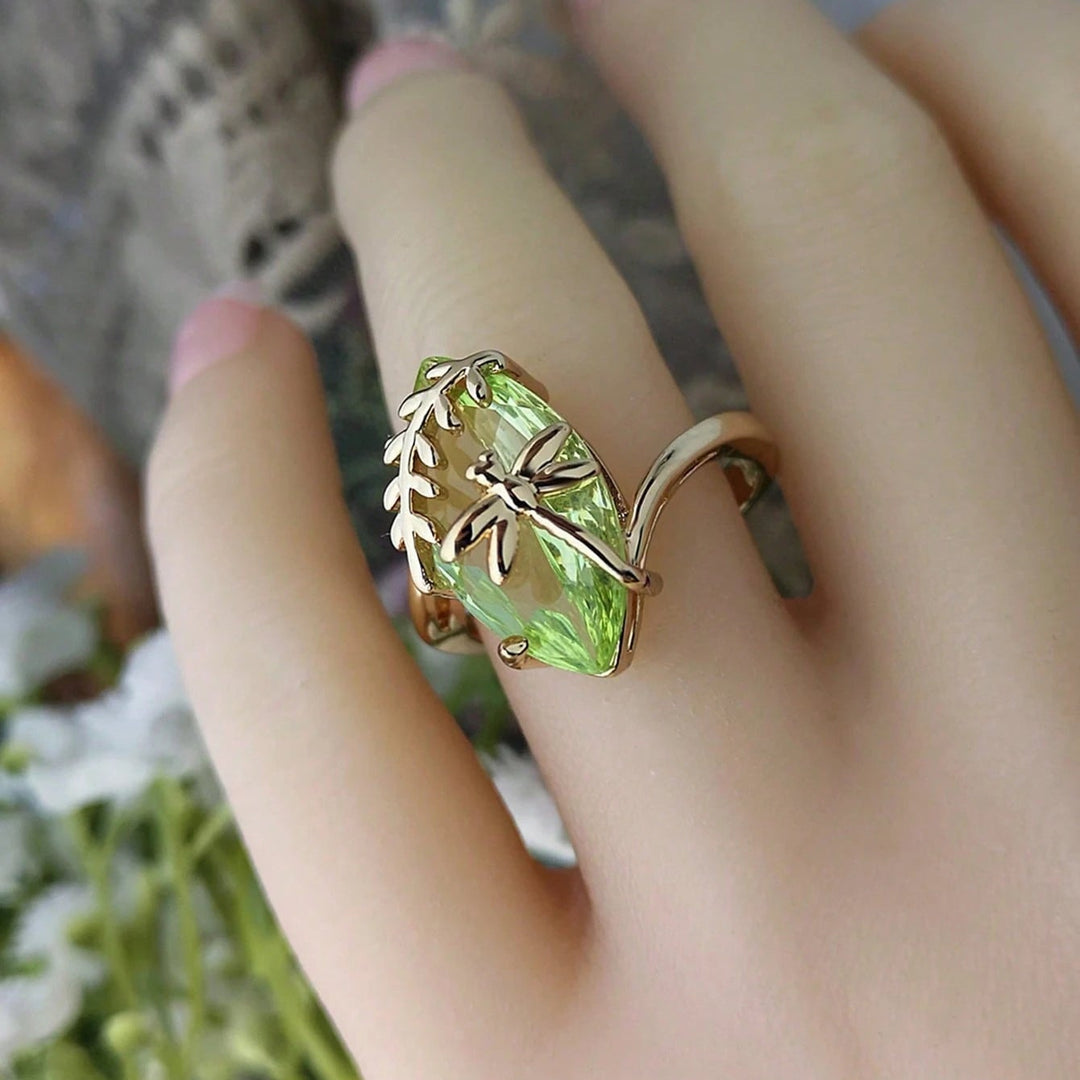 Olive Green Dragonfly Ring