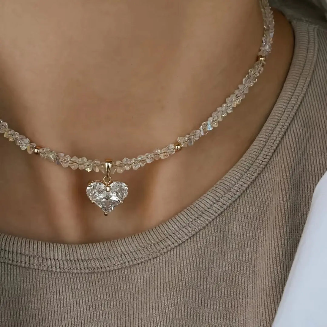 Heart-Shaped Zircon Bead Necklace